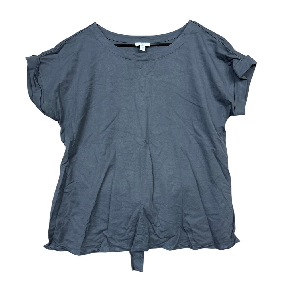 J Jill Womens Shirt Dark Gray Pull Over Wrap Tie Cuffed Sleeve Stretch Large